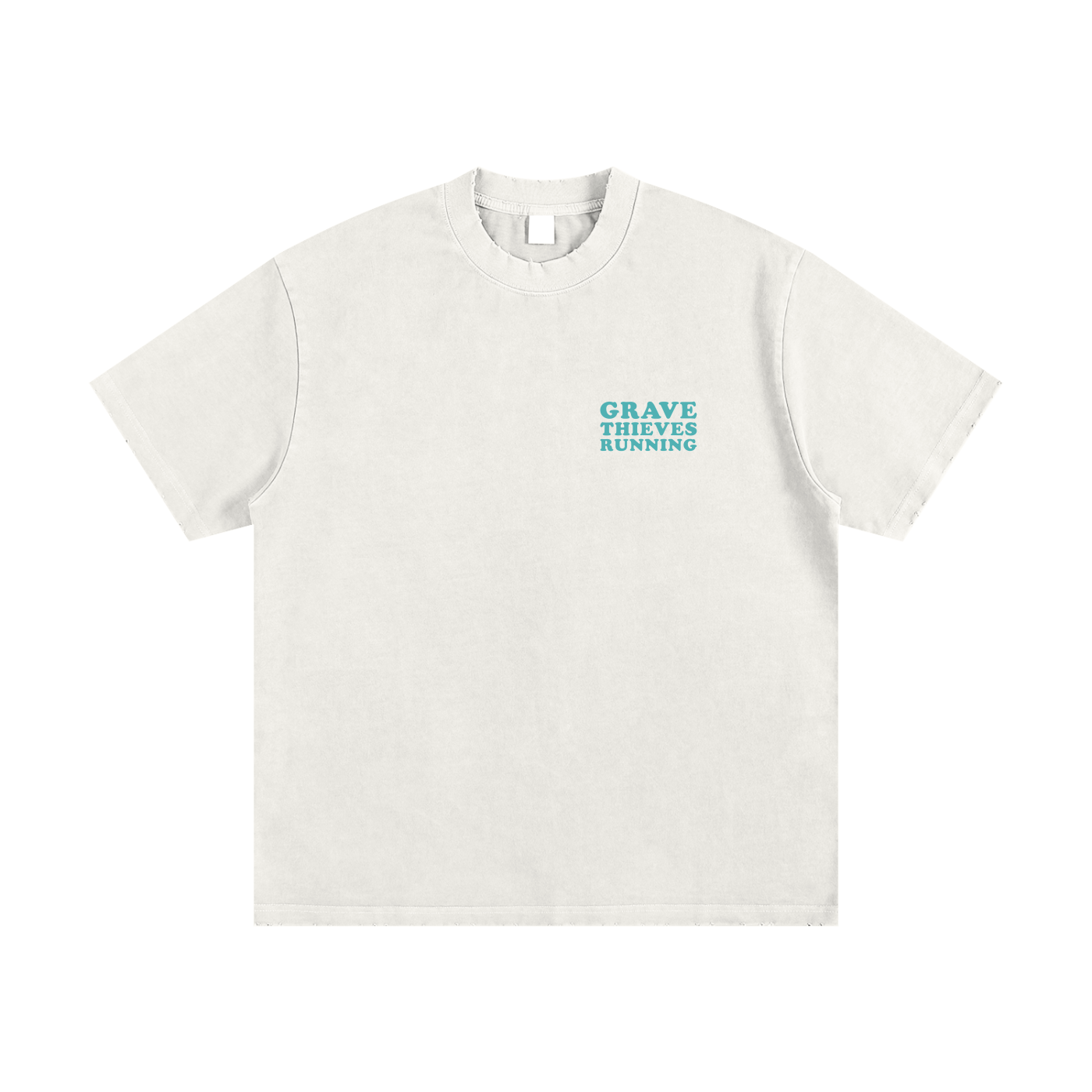 GT Run Club // Heavyweight Vintage Washed Frayed Tee - White Cream